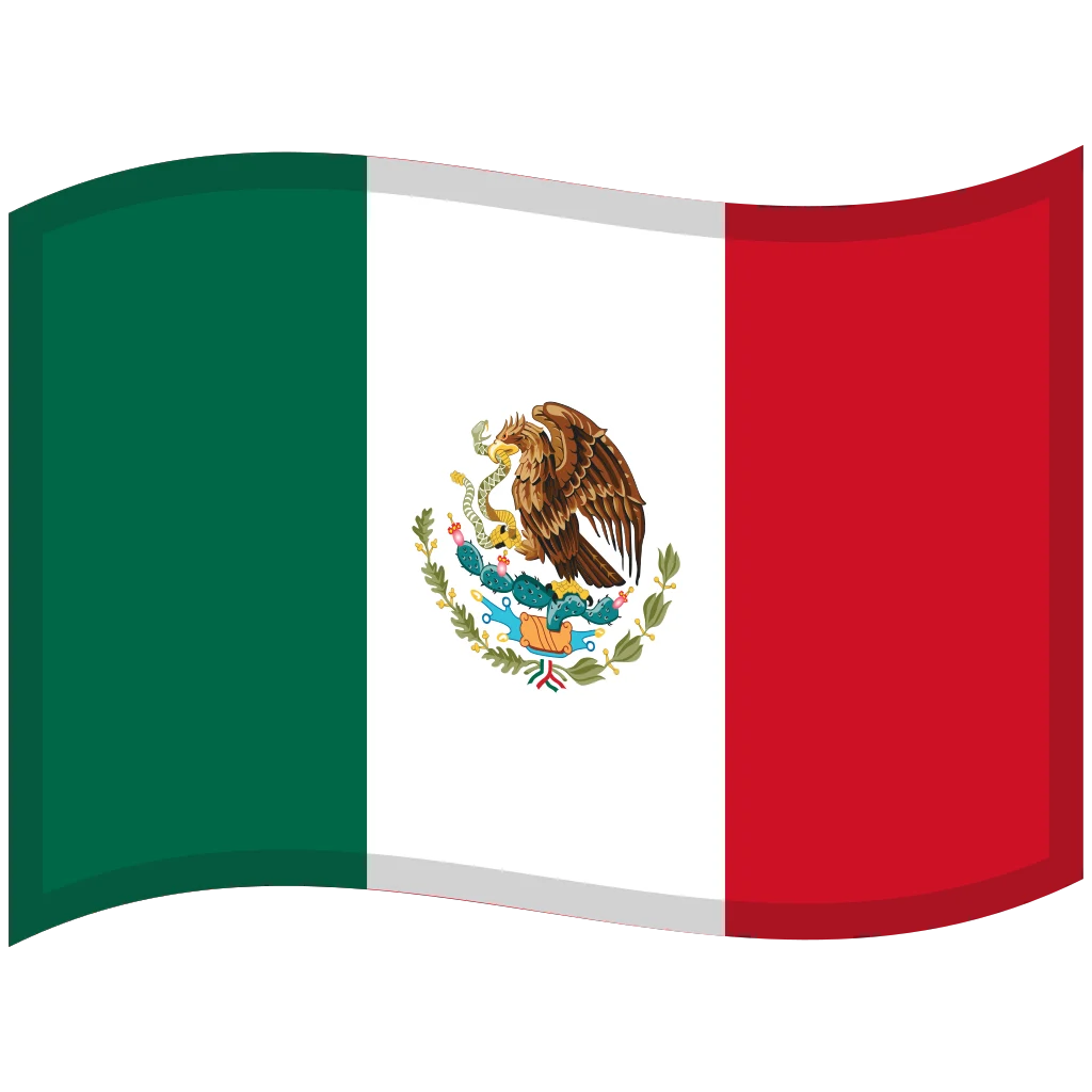 Flag of Mexico with green, white, and red colors and a central coat of arms.