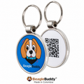 Pet tag with QR Code branded 'BeagleBuddy'.