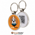 Pet tag with QR Code branded 'BeagleBuddy'.