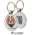 Pet tag with QR Code branded 'BeagleBuddy'.