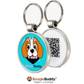 Pet tag with QR Code branded 'BeagleBuddy'.